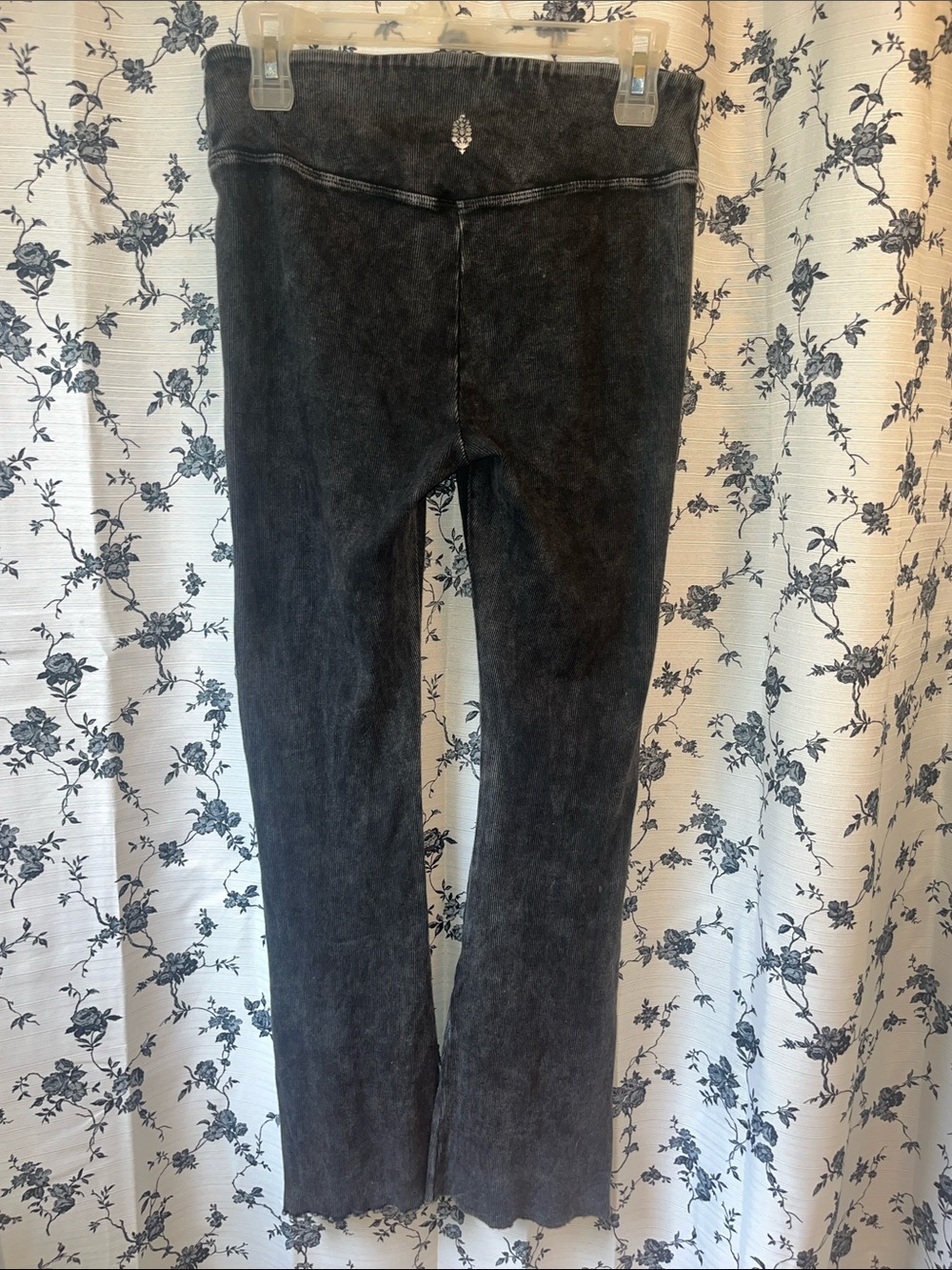FP Movement Acid Distressed Ribbed Wide Flare Raw Hem Yoga Pants - Picture 5 of 8